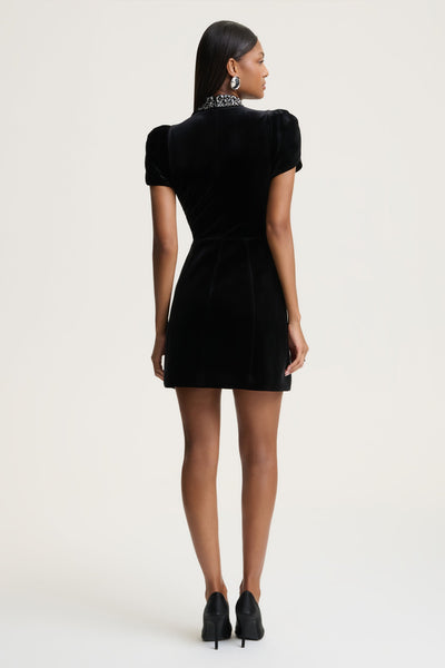 Margot | Black High-Neck Velvet Mini Dress With Embellished Detail