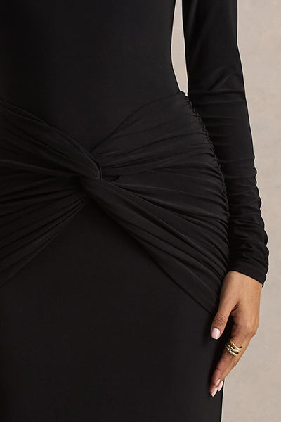 Alula | Black High-Neck Maxi Dress With Twist Detail