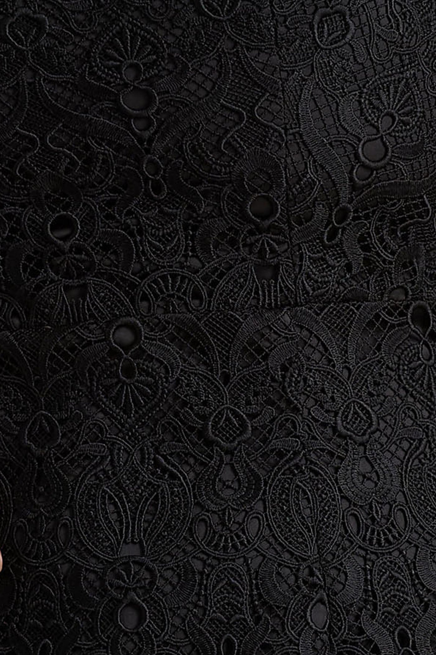 Leanne | Black Mesh And Lace Crew-Neck Fishtail Midi Dress