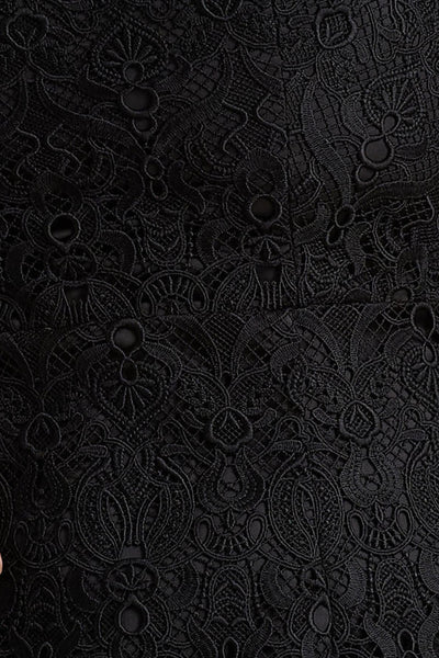 Leanne | Black Mesh And Lace Crew-Neck Fishtail Midi Dress