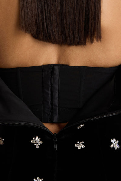 Tessa | Black Hand-Embellished Velvet Bandeau Mini Dress