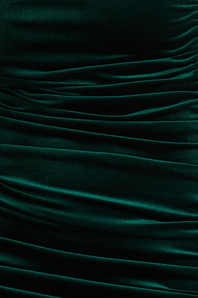 Treat | Bottle Green Velvet Asymmetric-Neck Maxi Dress With Ruched Detailing