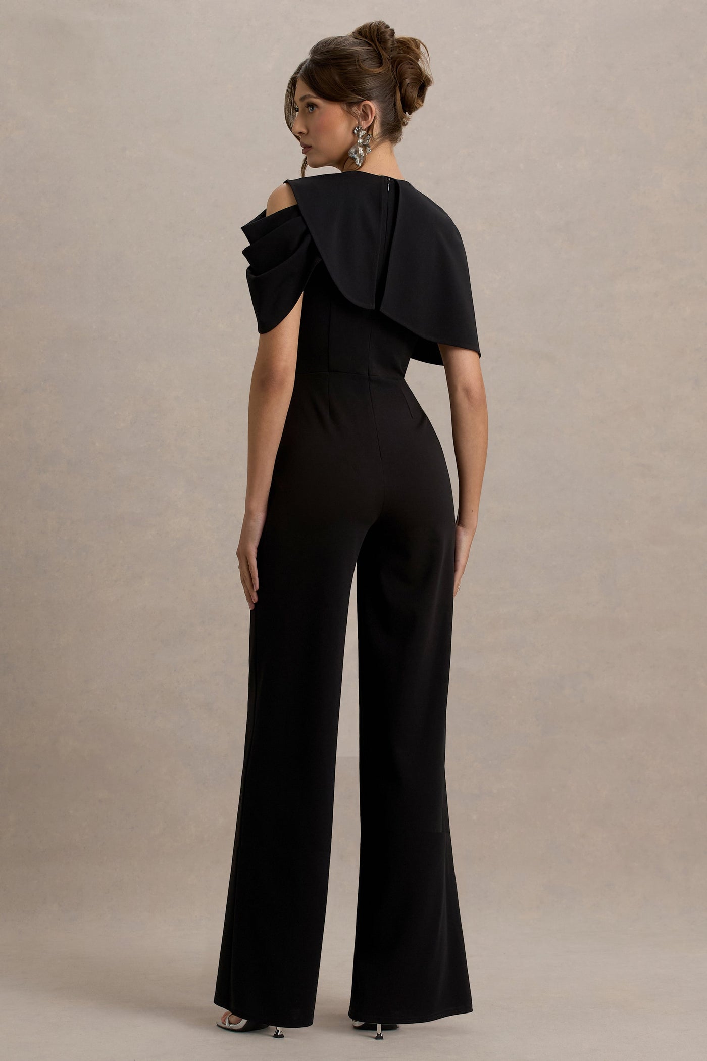 My Destiny | Black Asymmetric Draped Jumpsuit