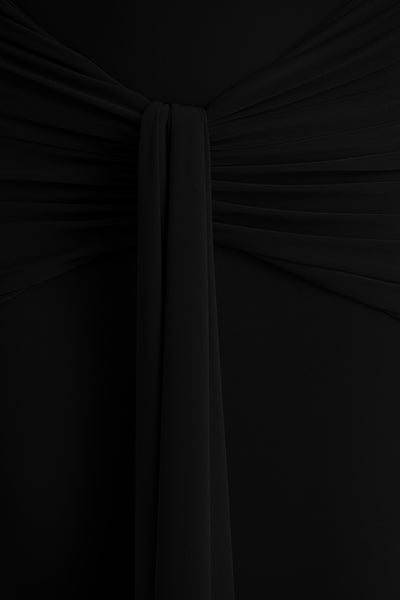 Envisioned | Black Bardot-Neck Maxi Dress With Gathered And Drape Detail