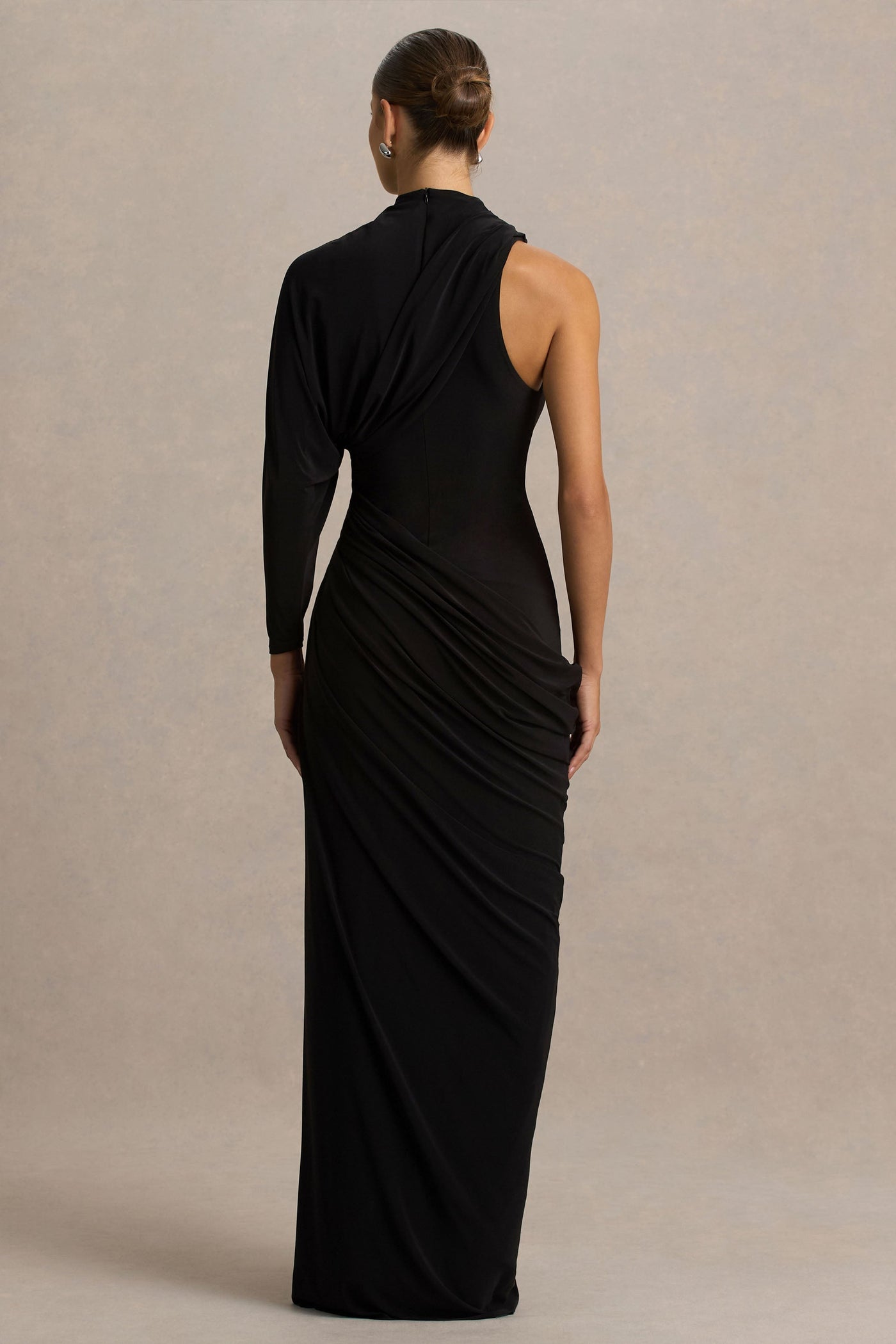 Aphra | Black High-Neck Maxi Dress With Cape-Sleeve