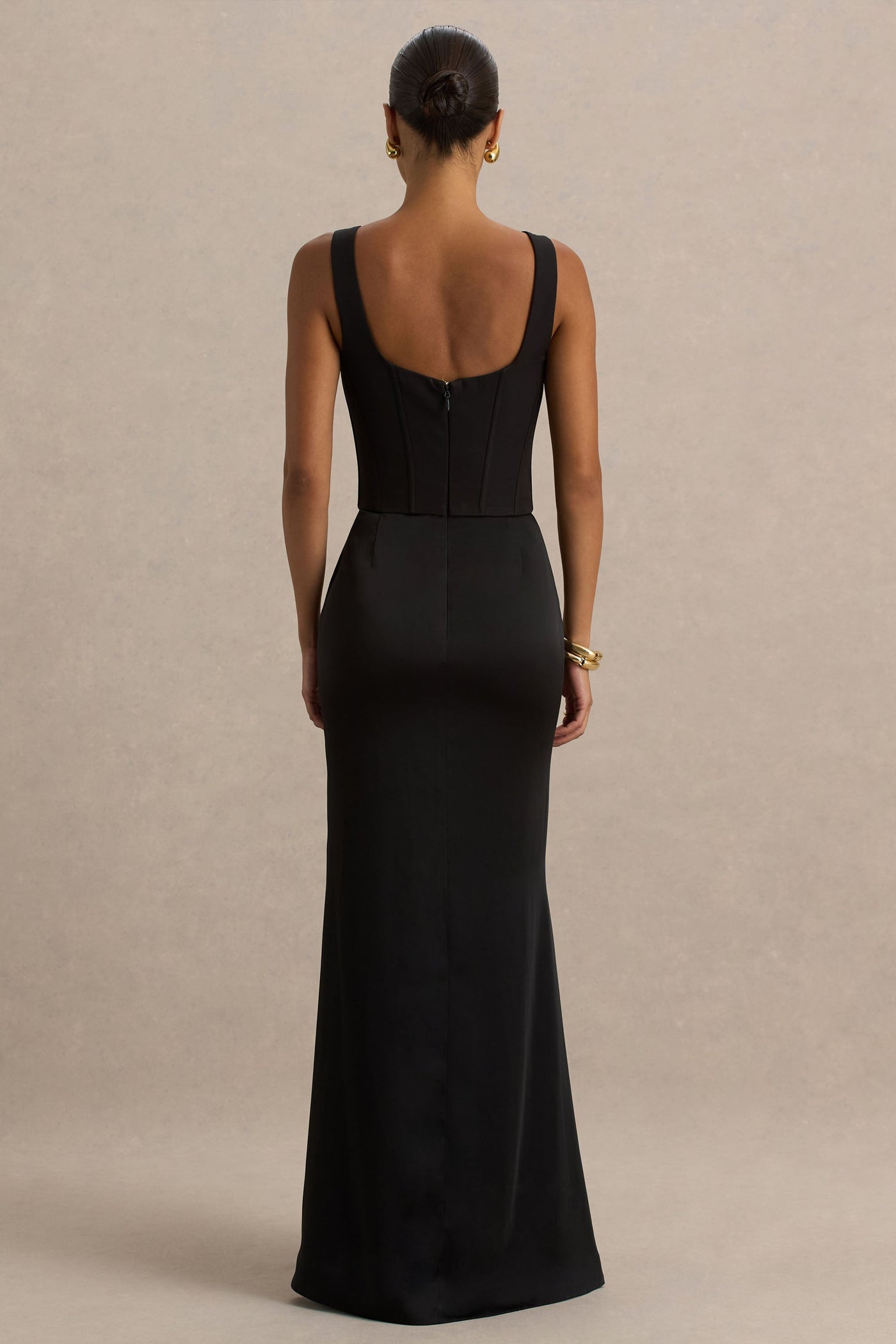 Morgan | Black Satin Corset Maxi Dress