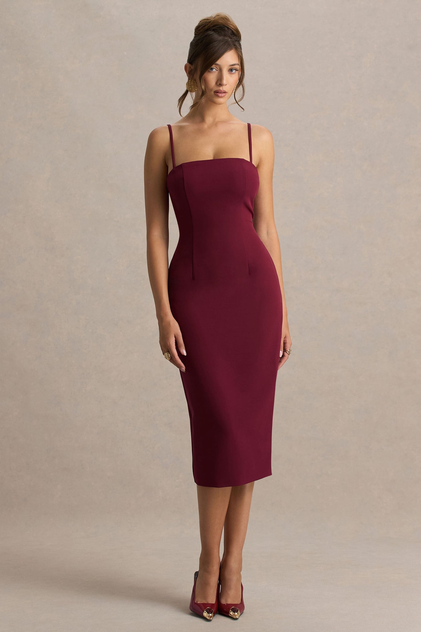 Baylor | Burgundy Midi-Dress With Removable Cape